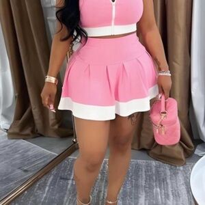 Pink and White Two-Piece Set